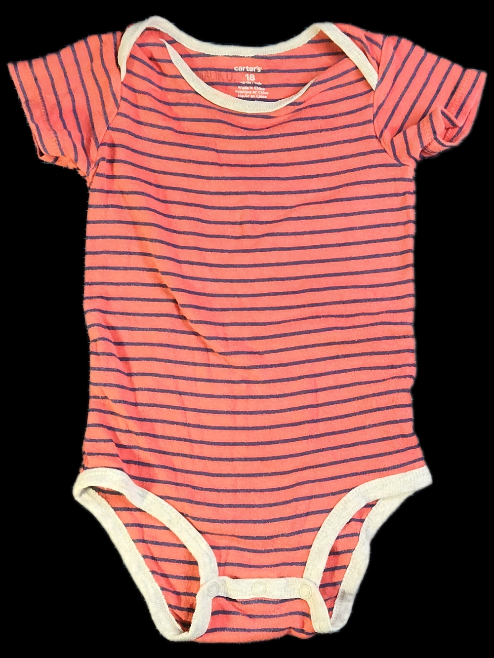 #IC18 Carter's Coral Pink and Navy Striped Short-Sleeve Baby Bodysuit